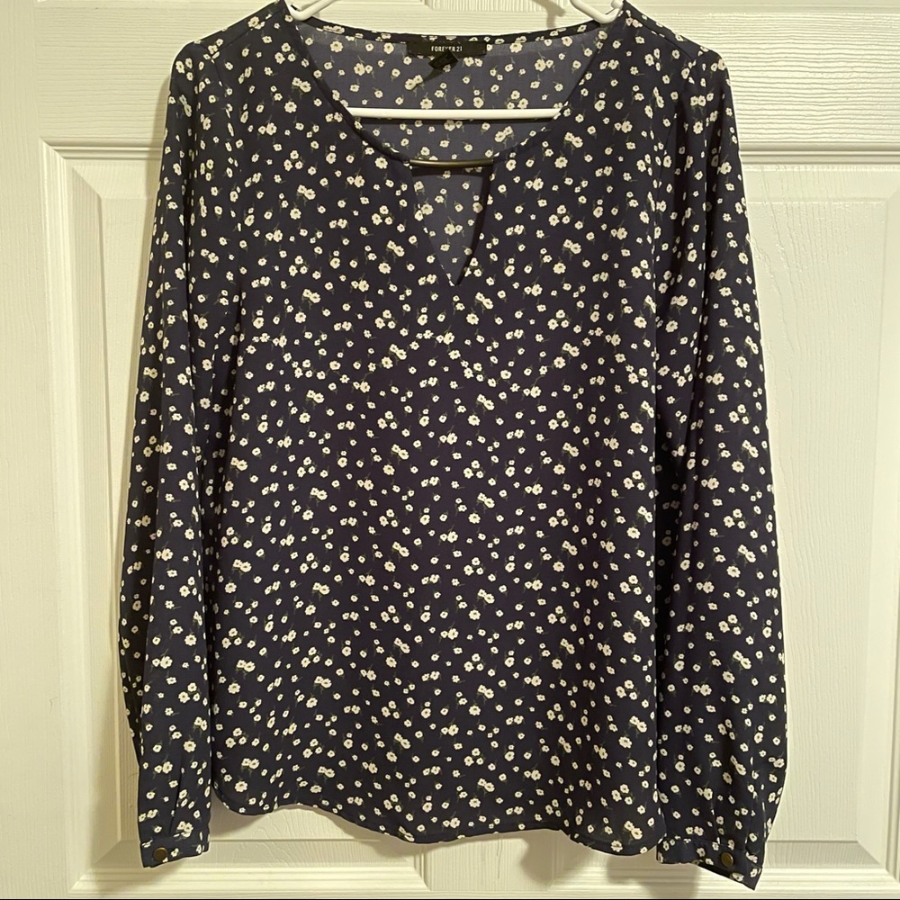 Dressy Blue Floral Long Sleeve Shirt